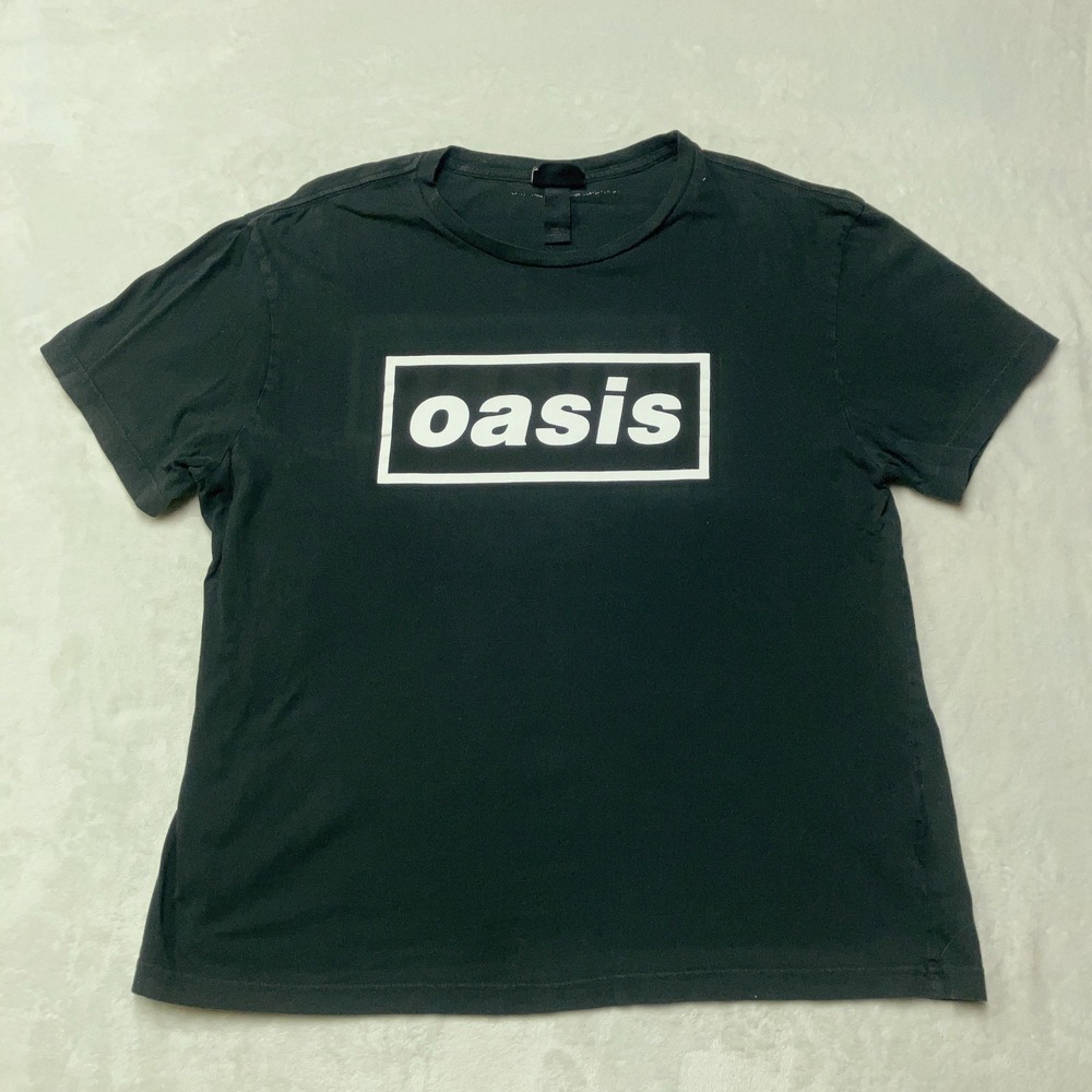 H&M Oasis Band Box Logo T-Shirt Mens S Black Y2K Music Wonderwall‎ Merch READ